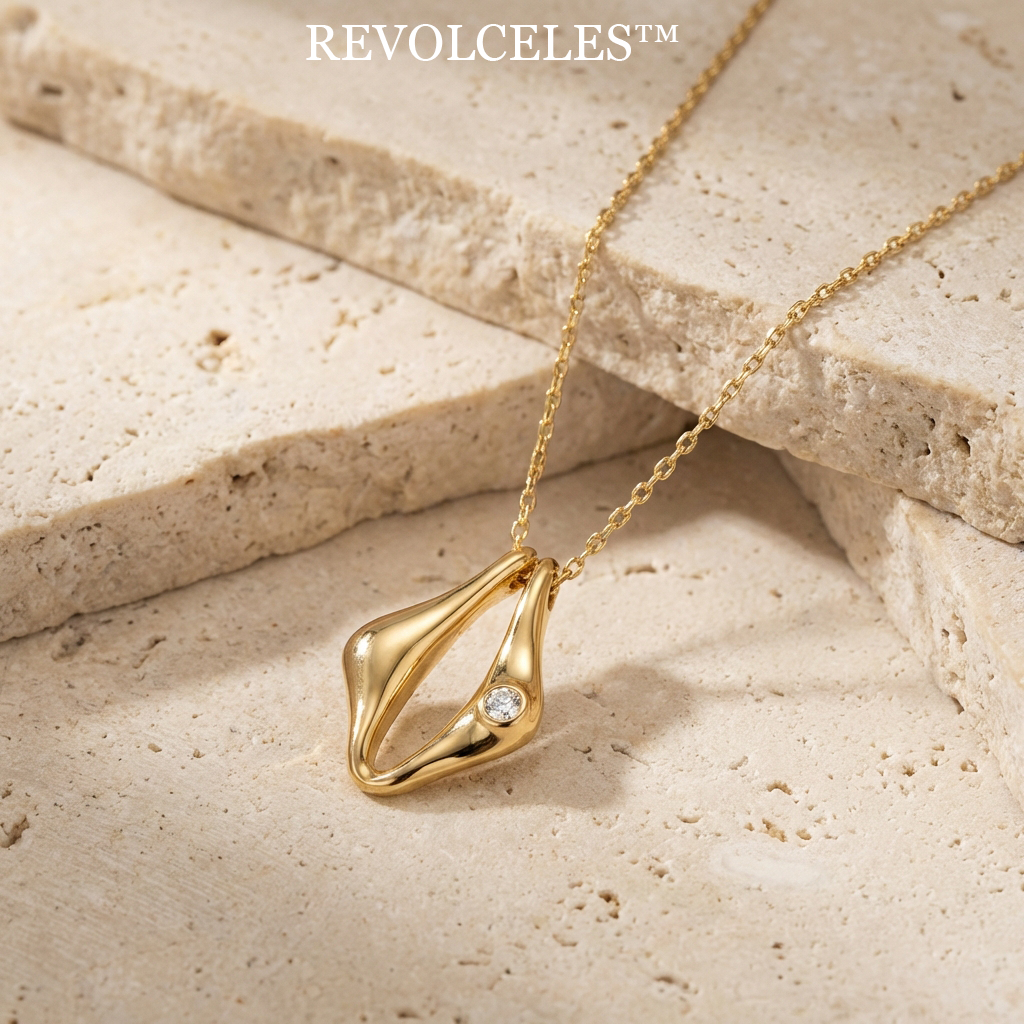 ✧Revolceles ✧ THE SOLITAIRE ARC PENDANT - "A whisper of light, captured in an eternal curve. A testament to the power of a single line and the brilliance of a solitary spark."