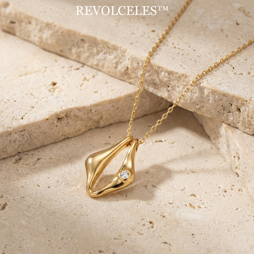 ✧Revolceles ✧ THE SOLITAIRE ARC PENDANT - "A whisper of light, captured in an eternal curve. A testament to the power of a single line and the brilliance of a solitary spark."