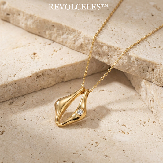 ✧Revolceles ✧ THE SOLITAIRE ARC PENDANT - "A whisper of light, captured in an eternal curve. A testament to the power of a single line and the brilliance of a solitary spark."