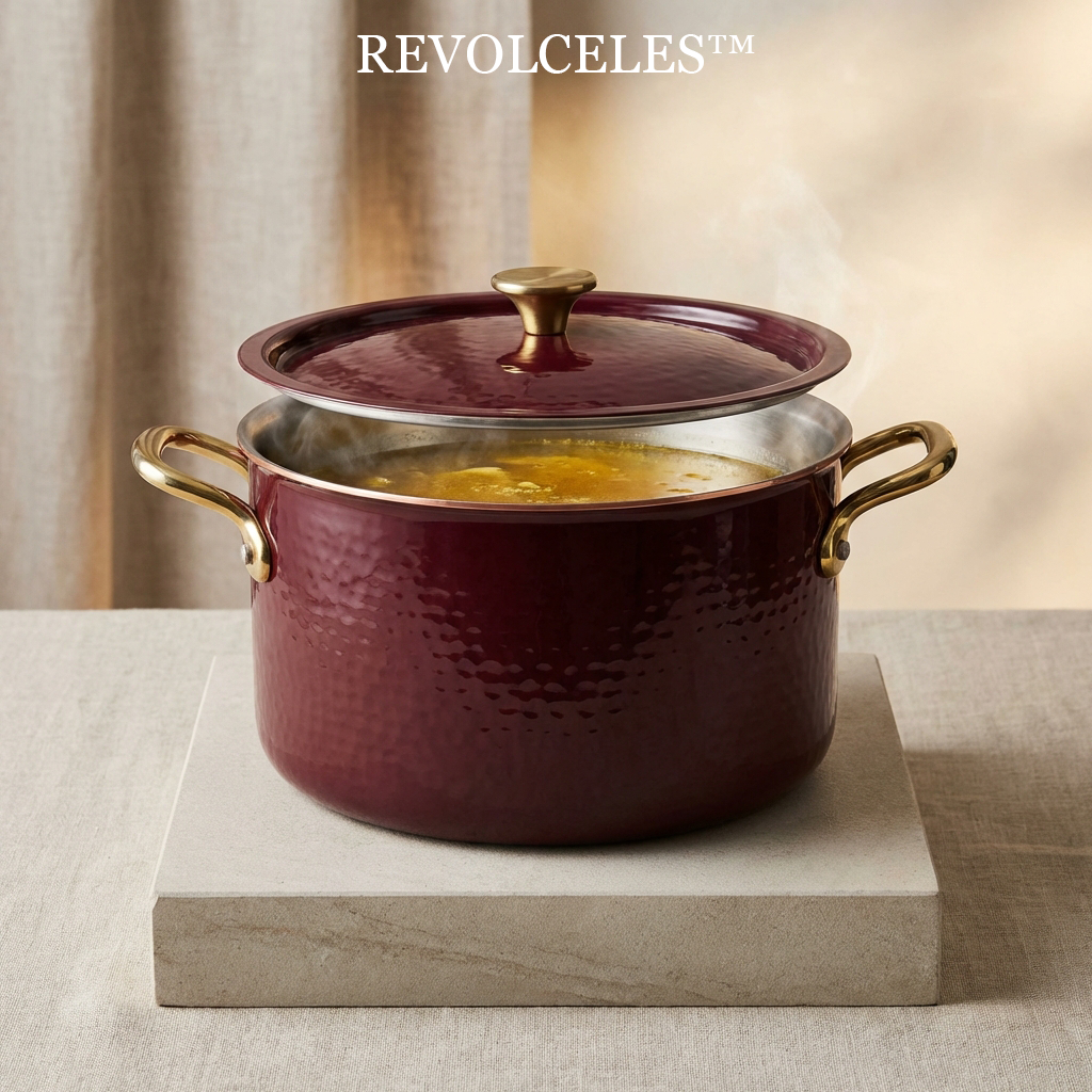 🍷Revolceles THE ROYAL PLUM ENAMEL CASSEROLE "Cuisine is an art where the vessel is the canvas. A masterpiece in hammered texture and deep autumnal hues, designed for the center of the table."